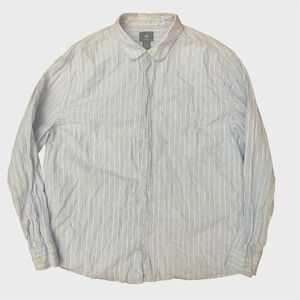 H&M Men's XXL Linen Blend‎ Shirt Blue White Striped Slim Fit  Summer Lightweight